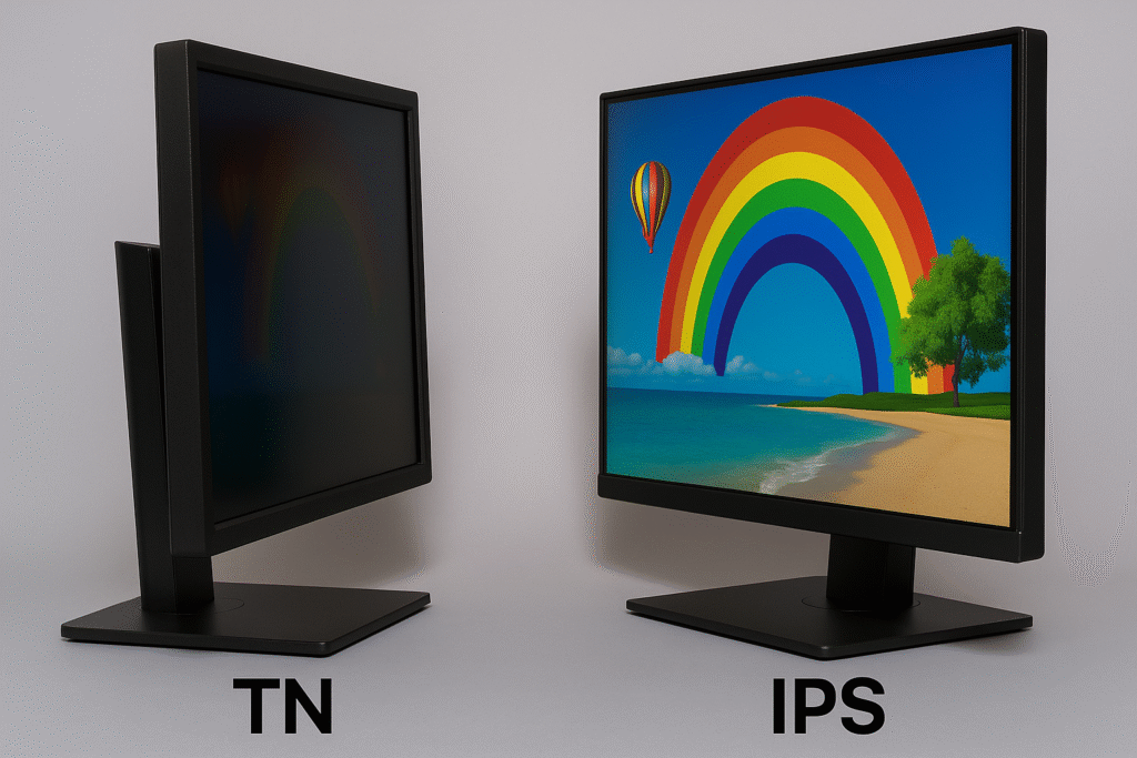 Visual comparison demonstrating viewing angle differences between TN and IPS panel
