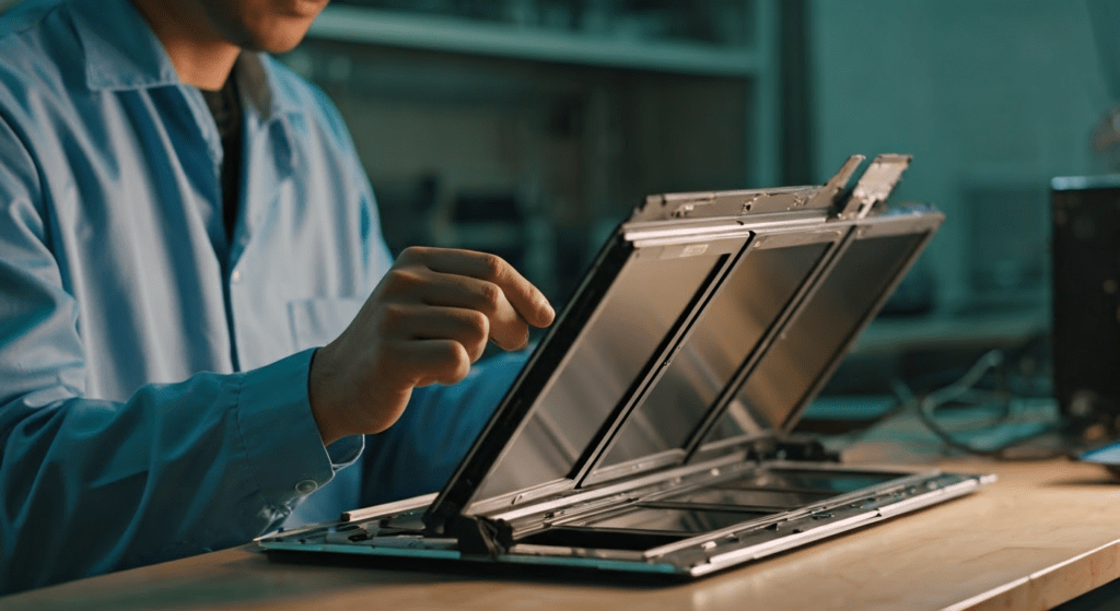 Technician demonstrating LCD flipping