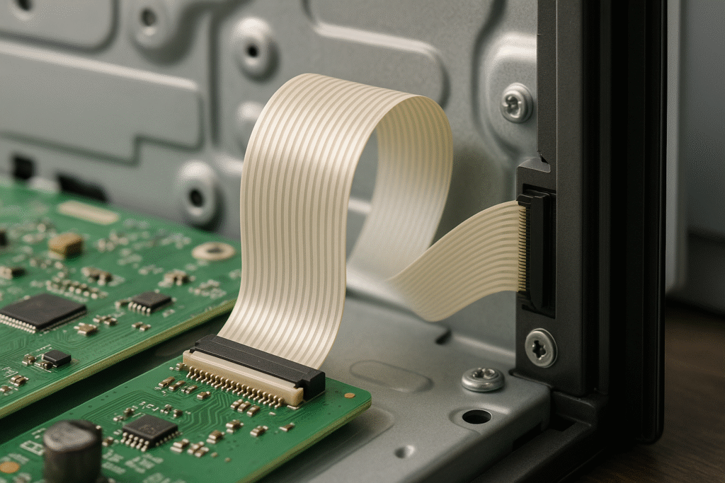 Photograph of an FFC connecting components inside an LCD television