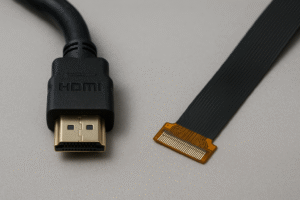 Side-by-side comparison of an HDMI cable and a MIPI DSI flexible printed circuit (FPC)