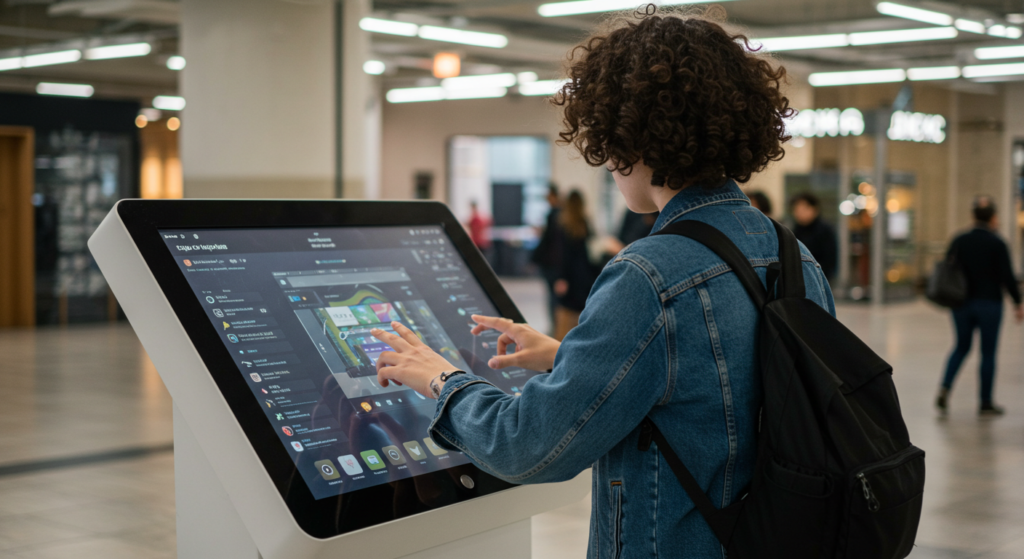 Multi-touch gesture on a large high-resolution touchscreen showing complex touch recognition.