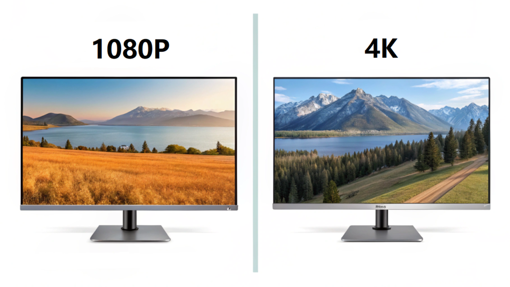 Comparison of different LCD screen resolutions (1080p vs 4K)