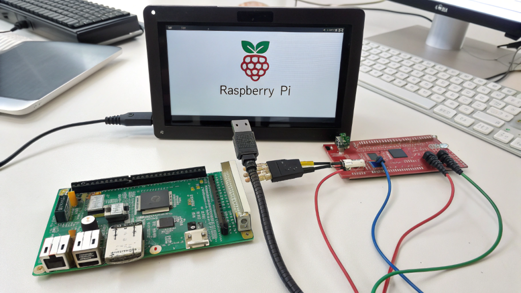 raspberry pi board connected to a lcd screen