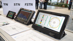 TN vs STN vs FSTN LCD layer structure comparison showing twist angles