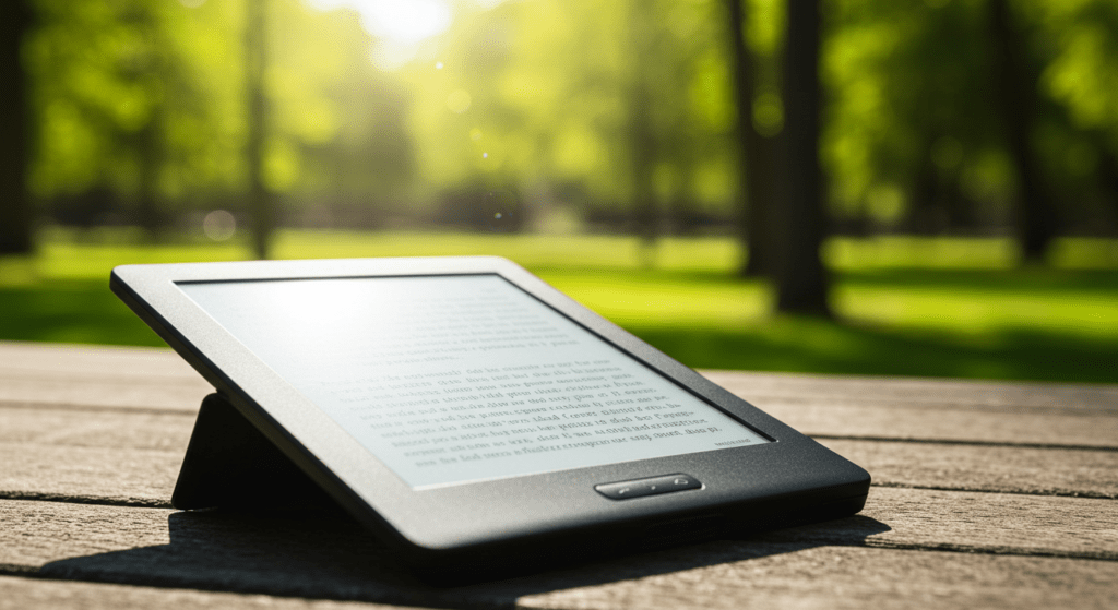 E-reader with reflective LCD display outdoors