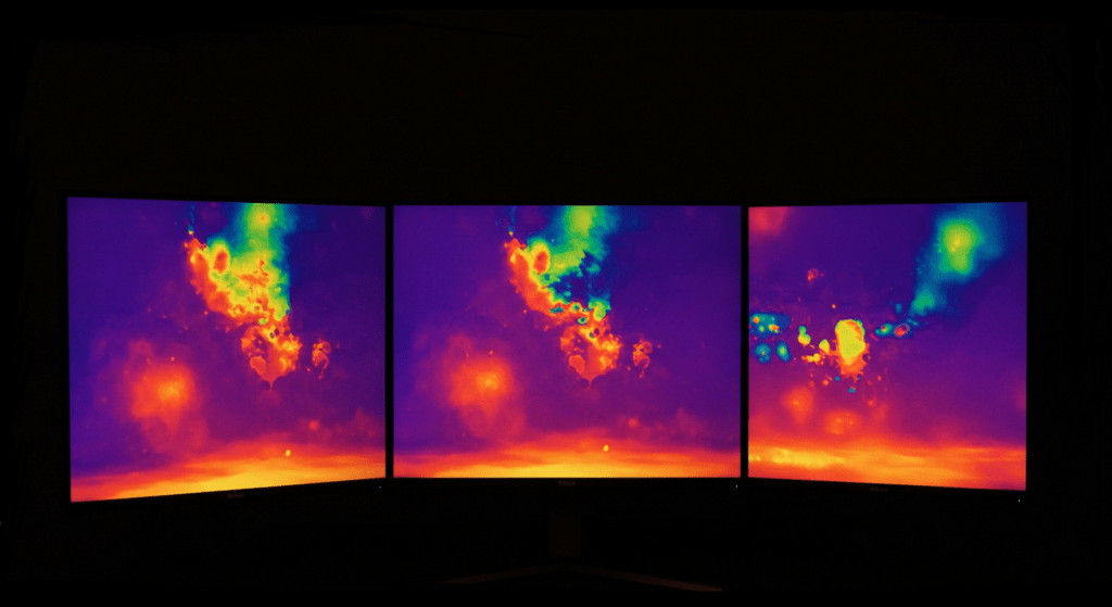 Infrared thermal image comparing monitor temperatures at different Overdrive levels