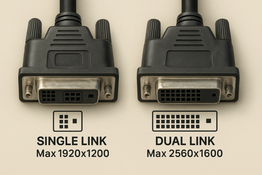 Single-link vs Dual-link DVI pin layout comparison