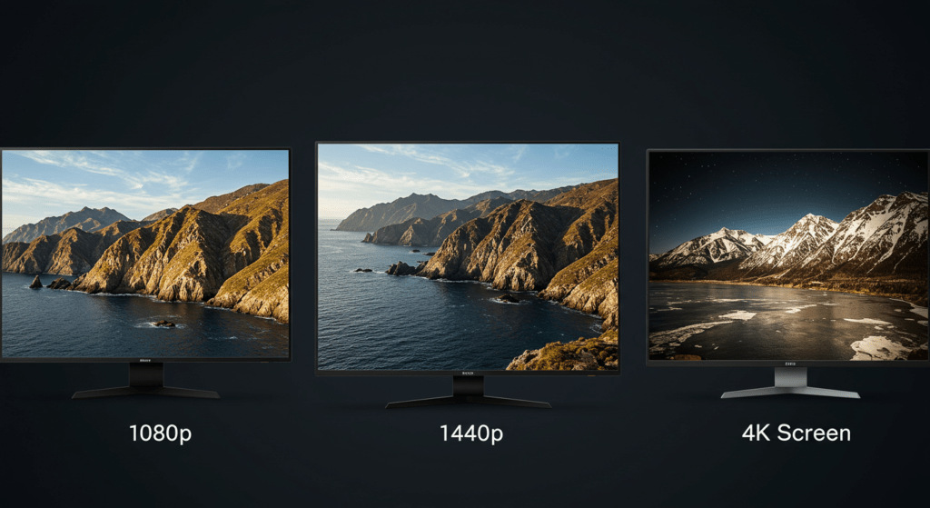 Visual comparison between 1080, 1440p, and 4K screen