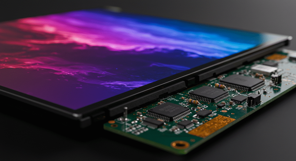 Close‑up of COB LCD module showing direct chip attachment