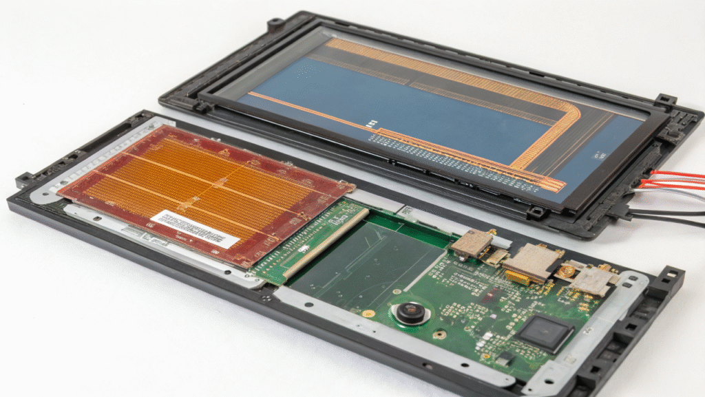 Diagram of a specialized LCD with an integrated heating element for cold weather performance