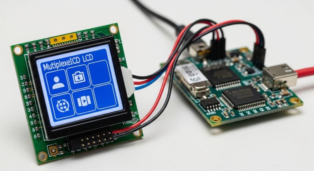Multiplexed LCD connected to a microcontroller in an IoT module