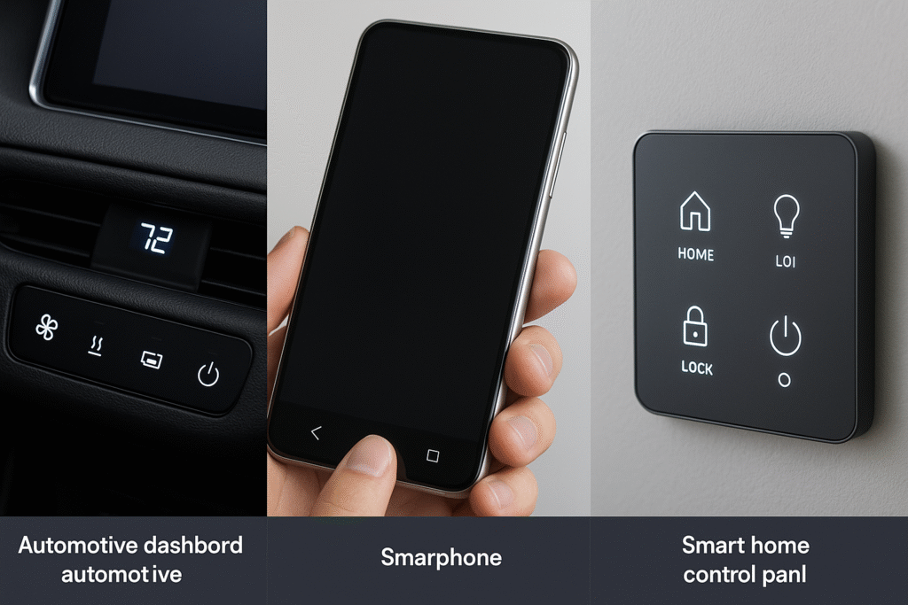 Various applications of capacitive touch technology across different industries and devices